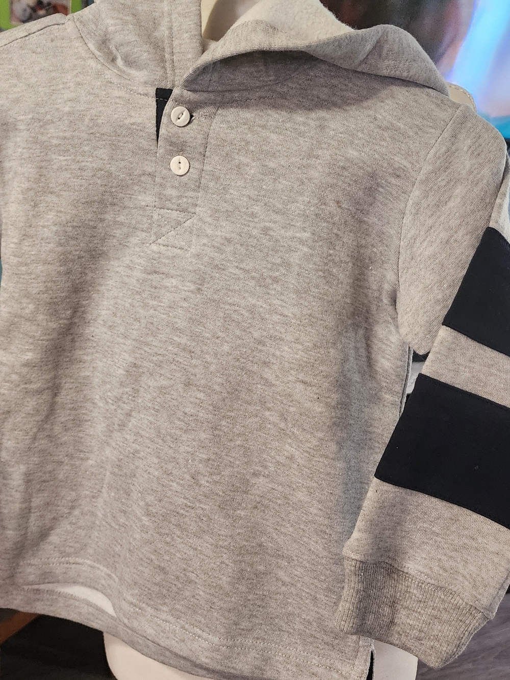Tony Hawk Gray Hooded Sweatshirt with Navy Stripe Sleeve Sz Med. New W/O Tags